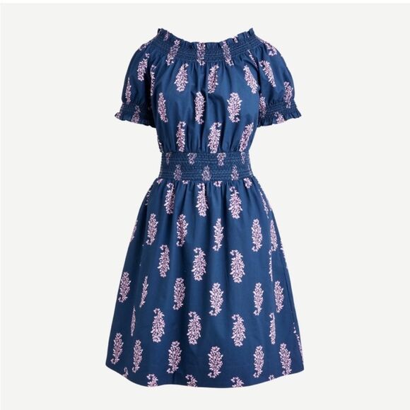 J. Crew Smocked puff-sleeve cotton poplin dress in budding branch print XS - Picture 1 of 9